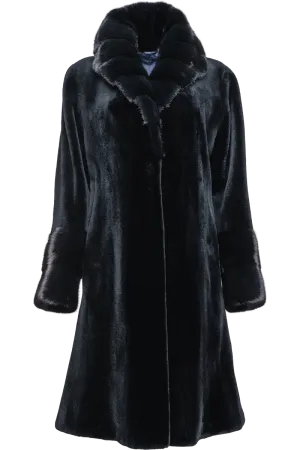 Navy Blue Sheared & Long Haired Mink Fur Coat