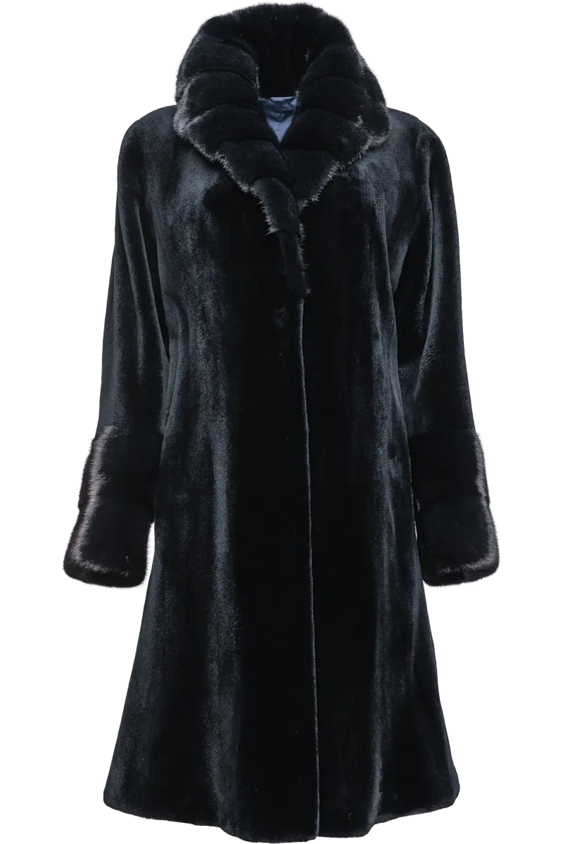 Navy Blue Sheared & Long Haired Mink Fur Coat