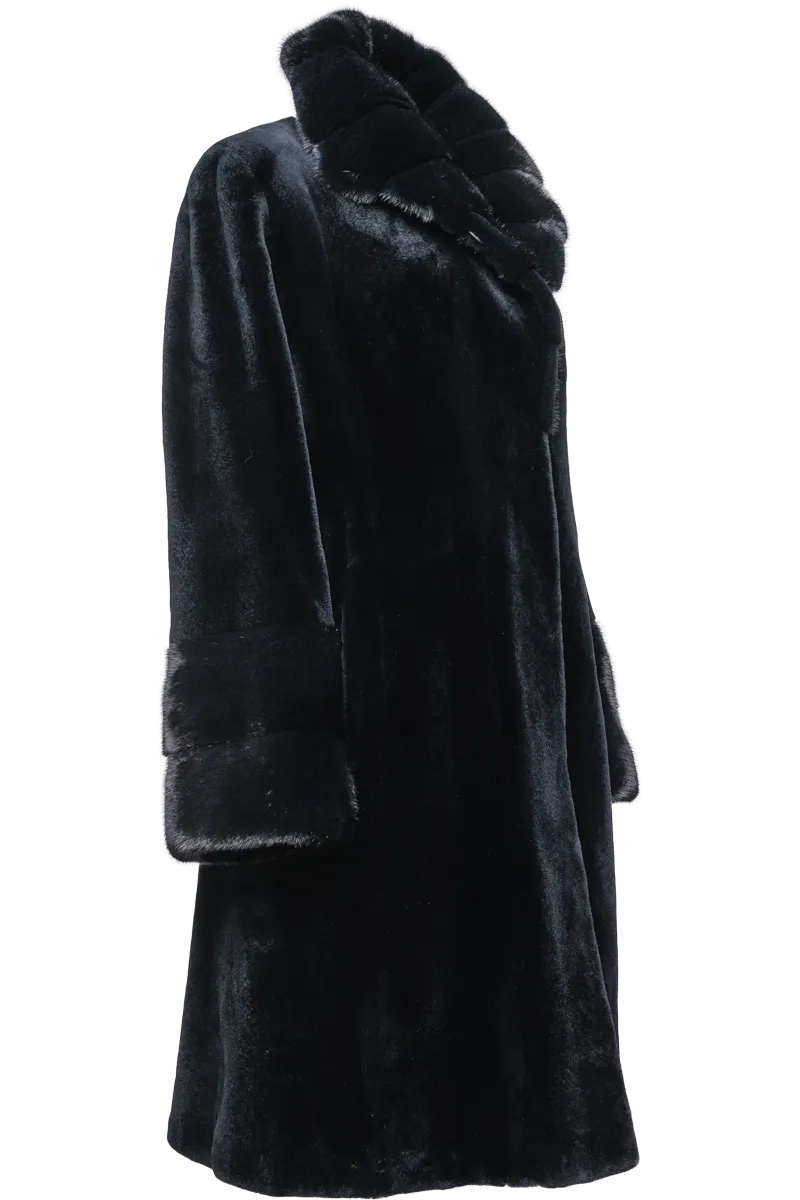 Navy Blue Sheared & Long Haired Mink Fur Coat