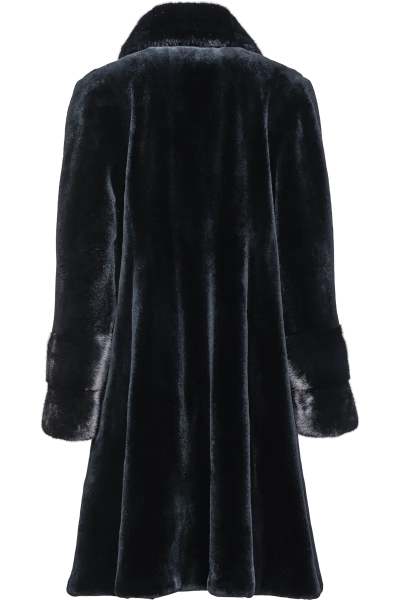 Navy Blue Sheared & Long Haired Mink Fur Coat