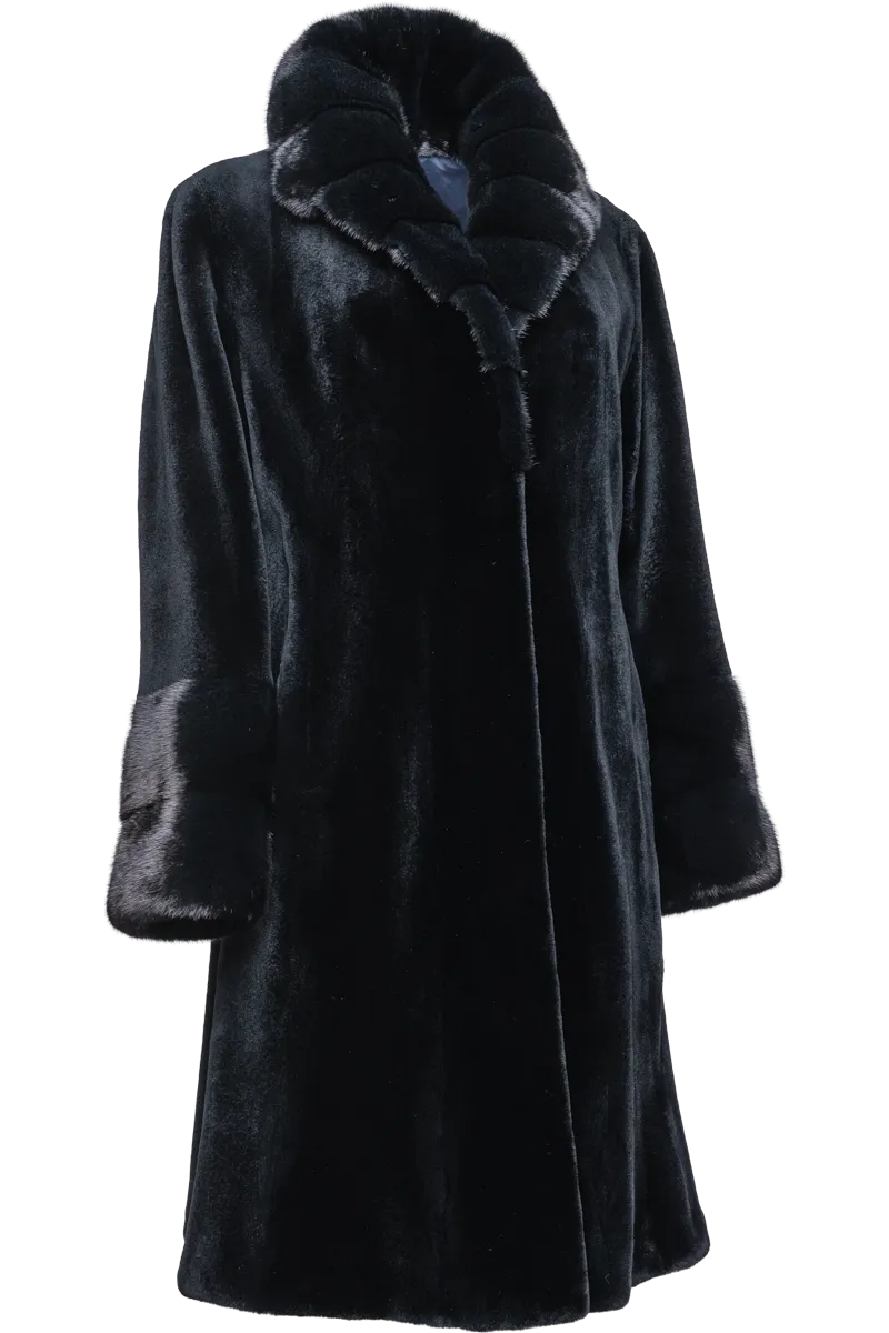 Navy Blue Sheared & Long Haired Mink Fur Coat