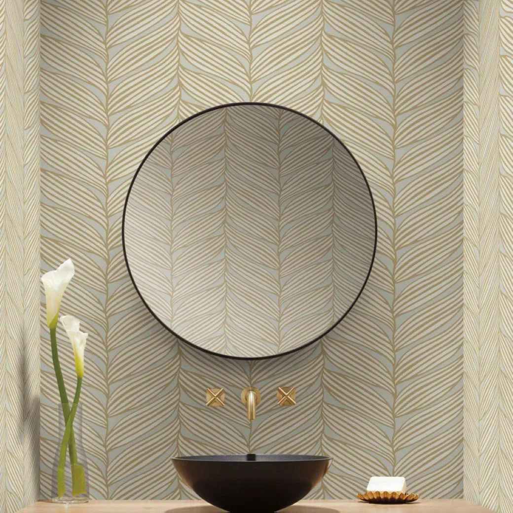 Neutral & Gold Luminous Leaves Wallpaper (60 SqFt)