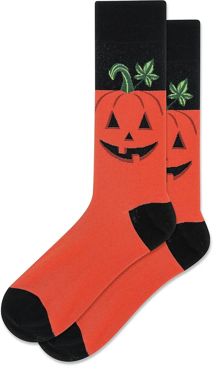 NEW Hot Sox Men's Jack O' Lantern Crew Socks 1 Pair, Orange, Men's 9-12