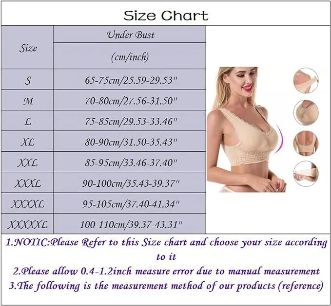 New Women Comfort Wireless Lace Lift Bra Classic Front Cross Side Buckle Yoga Sports Lace Bra, White, Sz 3X Fits like 1X