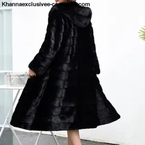 New Women's Luxury Long Customize Plus Size Genuine Rabbit Real Fur Warm Coat Jacket