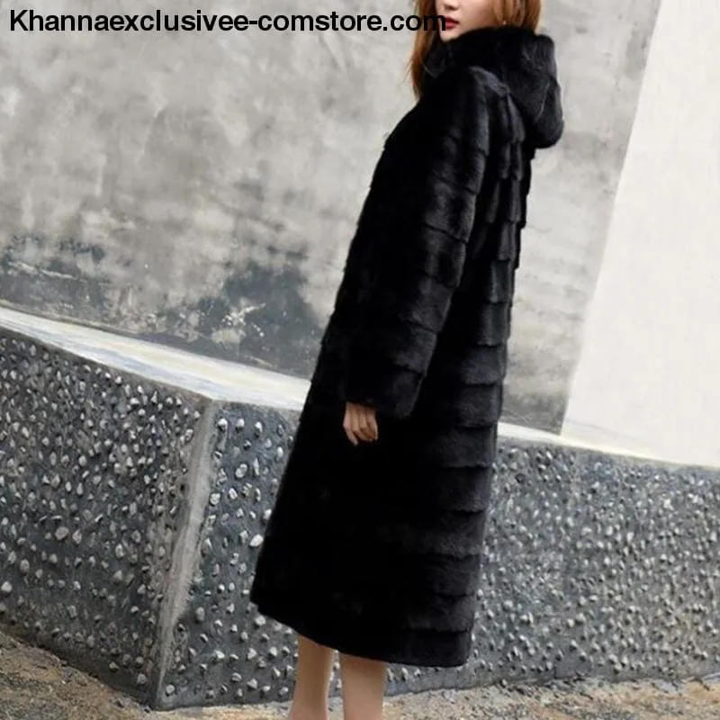 New Women's Luxury Long Customize Plus Size Genuine Rabbit Real Fur Warm Coat Jacket