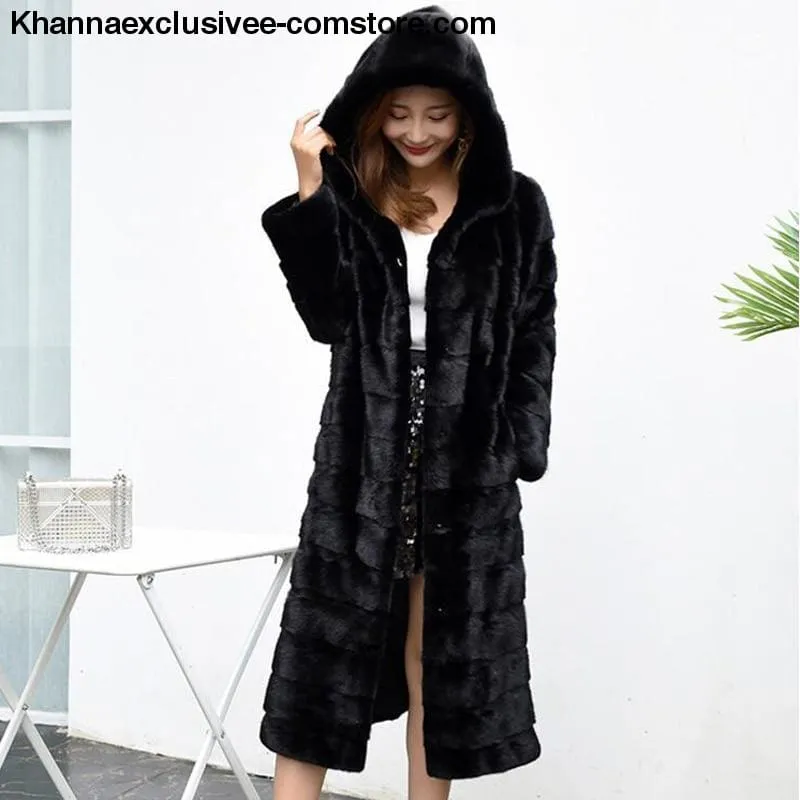 New Women's Luxury Long Customize Plus Size Genuine Rabbit Real Fur Warm Coat Jacket