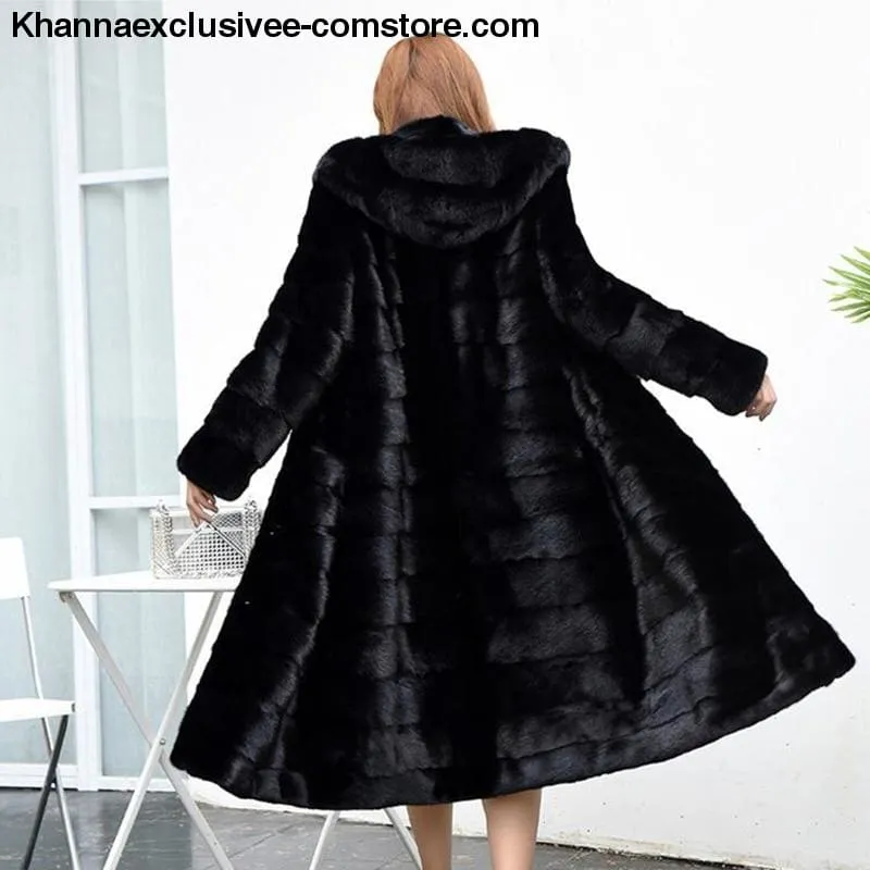 New Women's Luxury Long Customize Plus Size Genuine Rabbit Real Fur Warm Coat Jacket