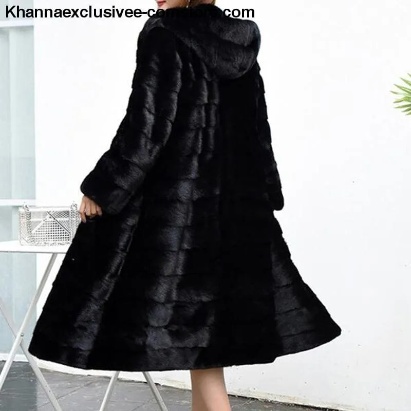 New Women's Luxury Long Customize Plus Size Genuine Rabbit Real Fur Warm Coat Jacket