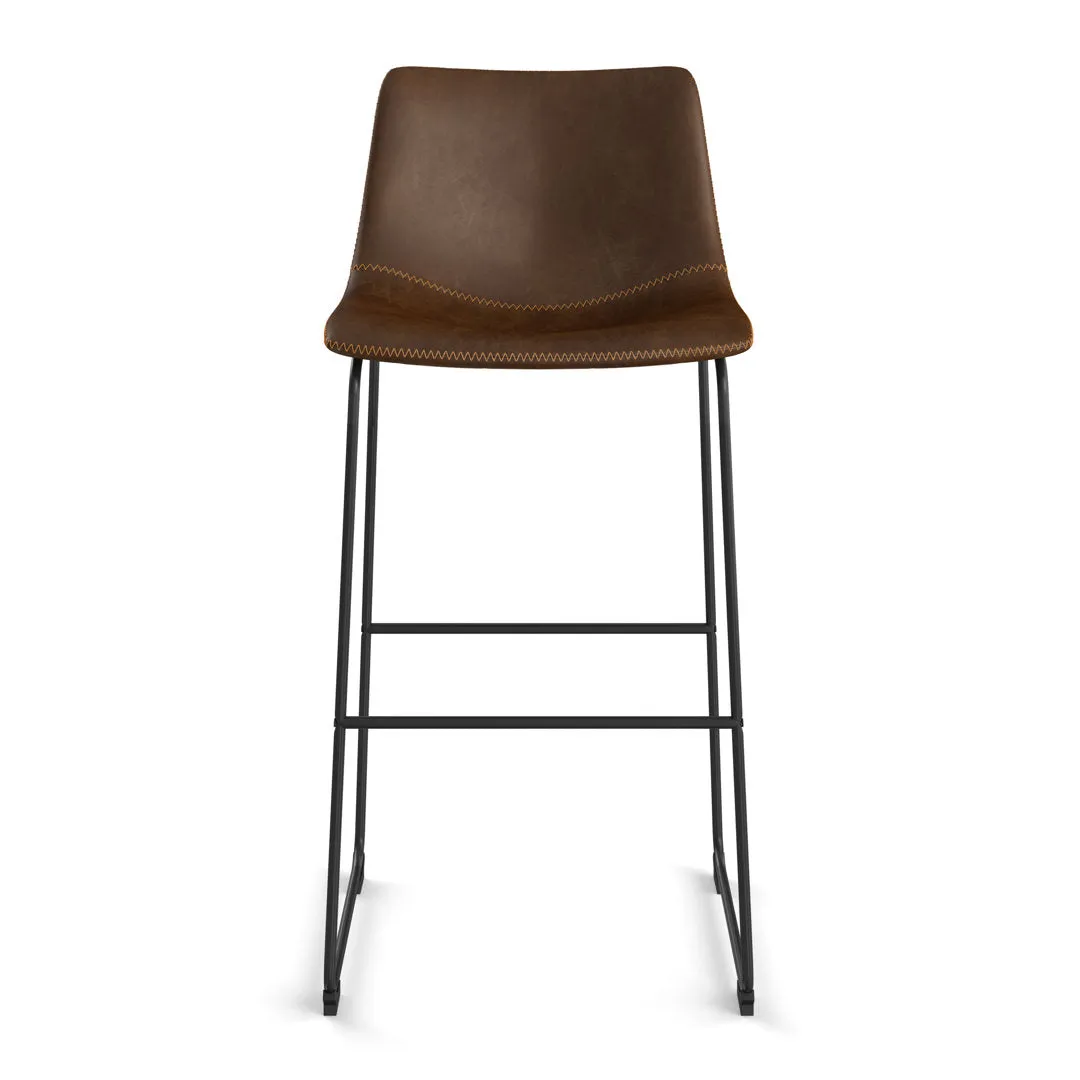 Nia Vegan Leather Bar & Counter Stool (Set of 2) AllModern Frame Color: Black Seat Height: Bar Stool (29" Seat Height), Upholstery: Brown Distressed Vegan Leather