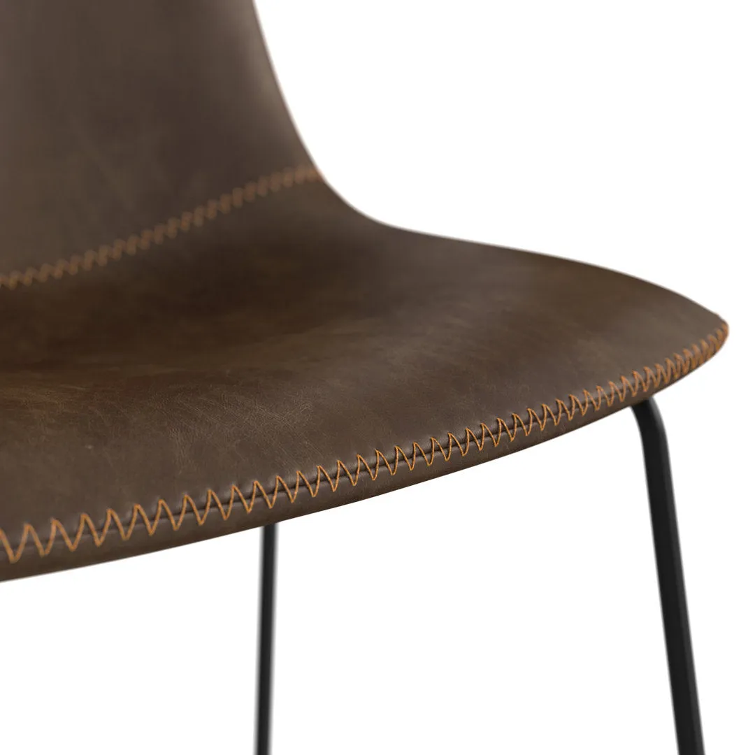 Nia Vegan Leather Bar & Counter Stool (Set of 2) AllModern Frame Color: Black Seat Height: Bar Stool (29" Seat Height), Upholstery: Brown Distressed Vegan Leather
