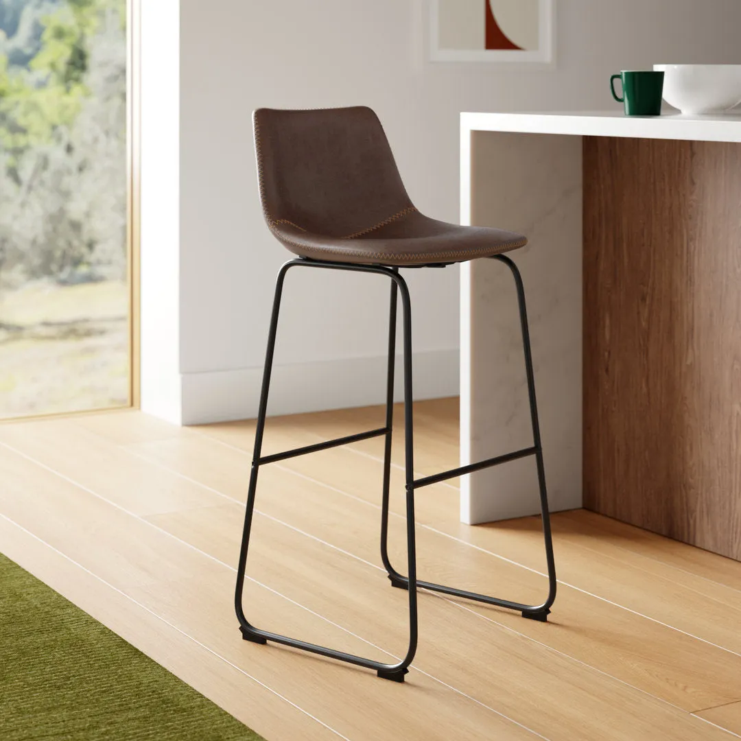 Nia Vegan Leather Bar & Counter Stool (Set of 2) AllModern Frame Color: Black Seat Height: Bar Stool (29" Seat Height), Upholstery: Brown Distressed Vegan Leather