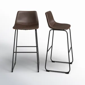 Nia Vegan Leather Bar & Counter Stool (Set of 2) AllModern Frame Color: Black Seat Height: Bar Stool (29" Seat Height), Upholstery: Brown Distressed Vegan Leather