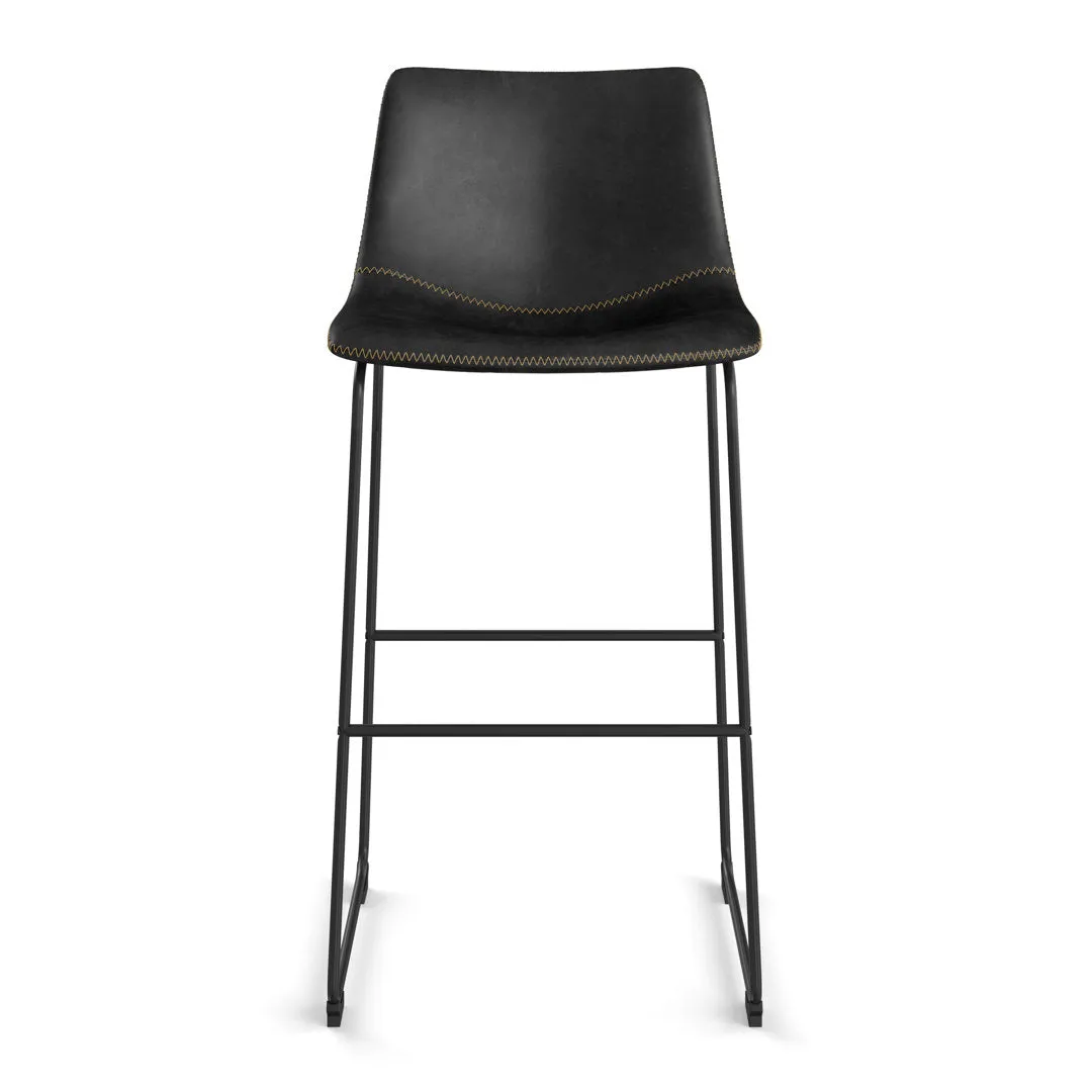 Nia Vegan Leather Bar & Counter Stool (Set of 2) AllModern Frame Color: Black Upholstery: Black Vegan Leather, Seat Height: Bar Stool (29" Seat Height)