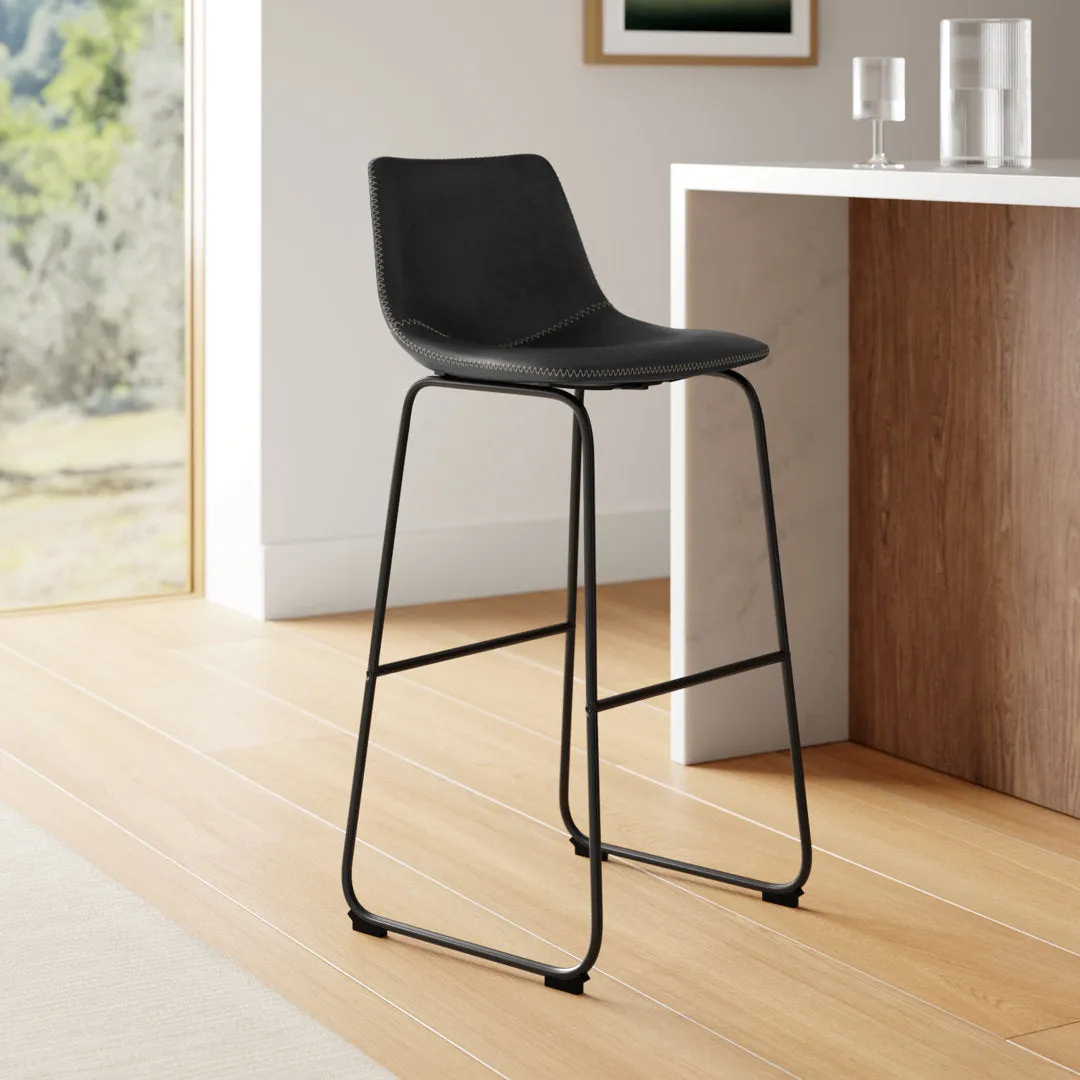 Nia Vegan Leather Bar & Counter Stool (Set of 2) AllModern Frame Color: Black Upholstery: Black Vegan Leather, Seat Height: Bar Stool (29" Seat Height)