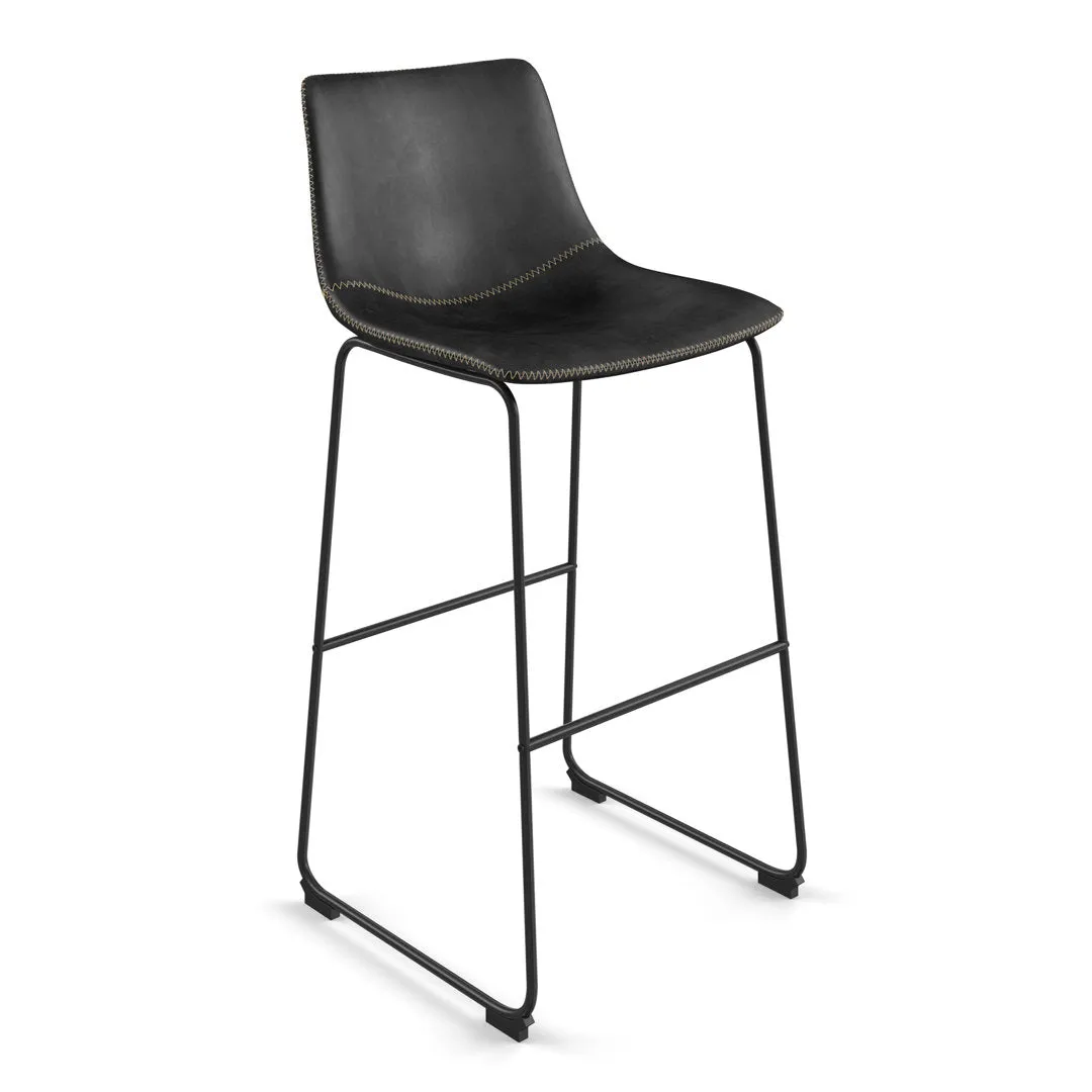 Nia Vegan Leather Bar & Counter Stool (Set of 2) AllModern Frame Color: Black Upholstery: Black Vegan Leather, Seat Height: Bar Stool (29" Seat Height)