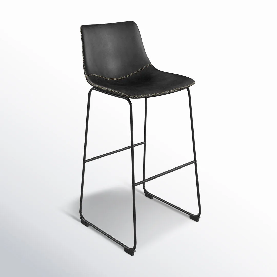 Nia Vegan Leather Bar & Counter Stool (Set of 2) AllModern Frame Color: Black Upholstery: Black Vegan Leather, Seat Height: Bar Stool (29" Seat Height)