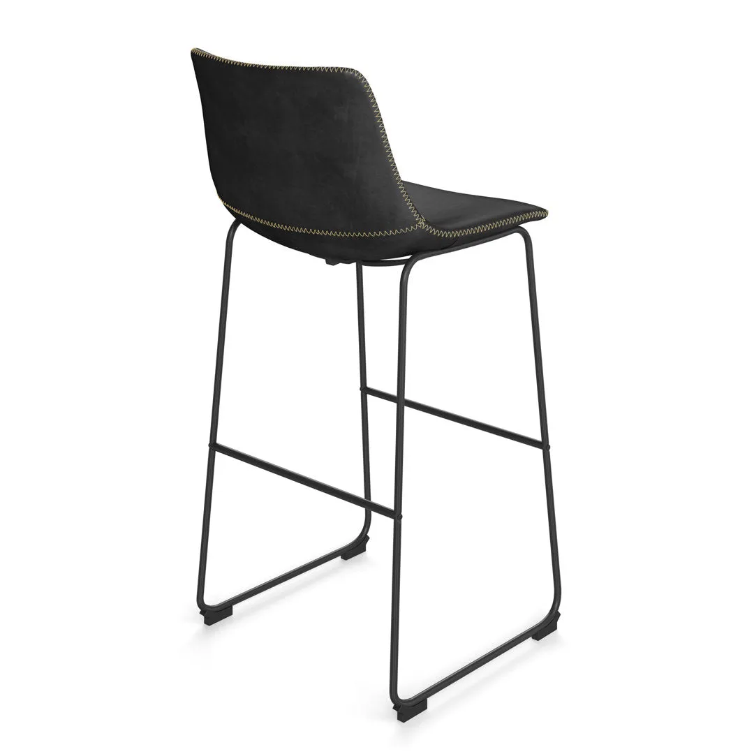 Nia Vegan Leather Bar & Counter Stool (Set of 2) AllModern Frame Color: Black Upholstery: Black Vegan Leather, Seat Height: Bar Stool (29" Seat Height)