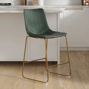 Nia Vegan Leather Bar & Counter Stool (Set of 2) AllModern Frame Color: Gold Upholstery: Green Vegan Leather, Seat Height: Counter Stool (24" Seat Height)