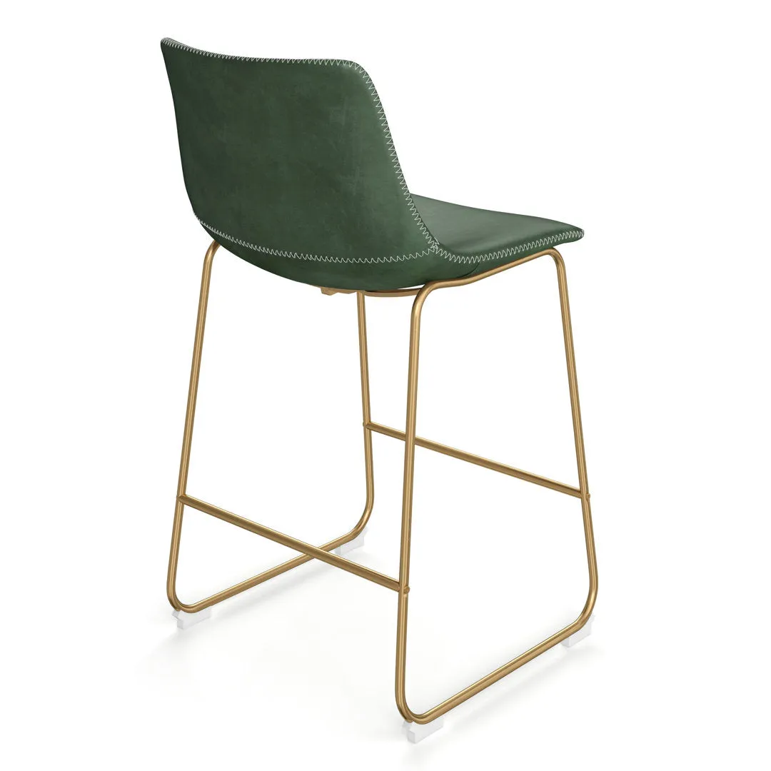 Nia Vegan Leather Bar & Counter Stool (Set of 2) AllModern Frame Color: Gold Upholstery: Green Vegan Leather, Seat Height: Counter Stool (24" Seat Height)