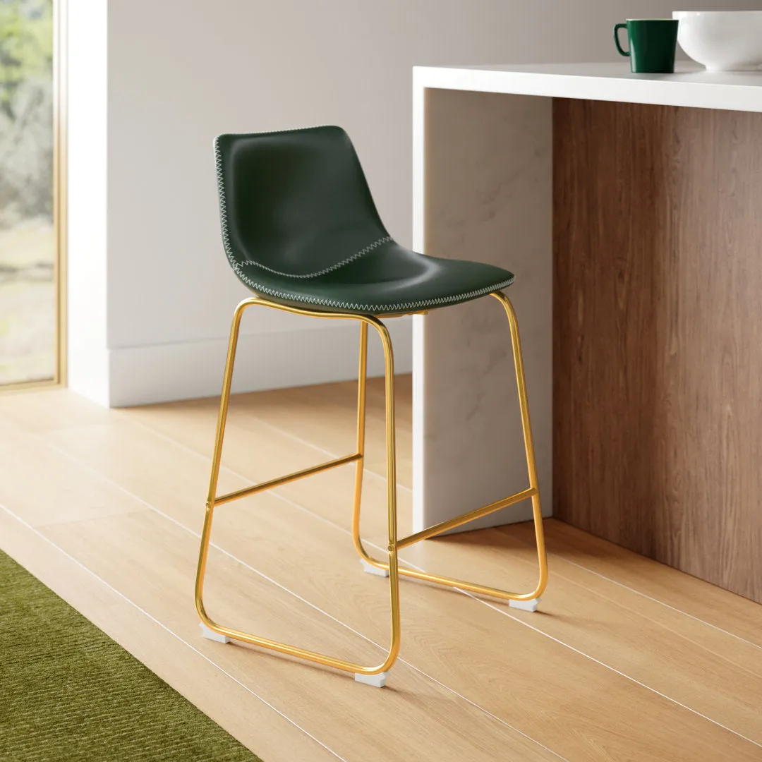 Nia Vegan Leather Bar & Counter Stool (Set of 2) AllModern Frame Color: Gold Upholstery: Green Vegan Leather, Seat Height: Counter Stool (24" Seat Height)