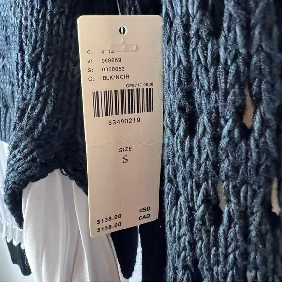 NWT Anthropologie Maeve Open Knit Sweater Pleated Hem Black White Size S