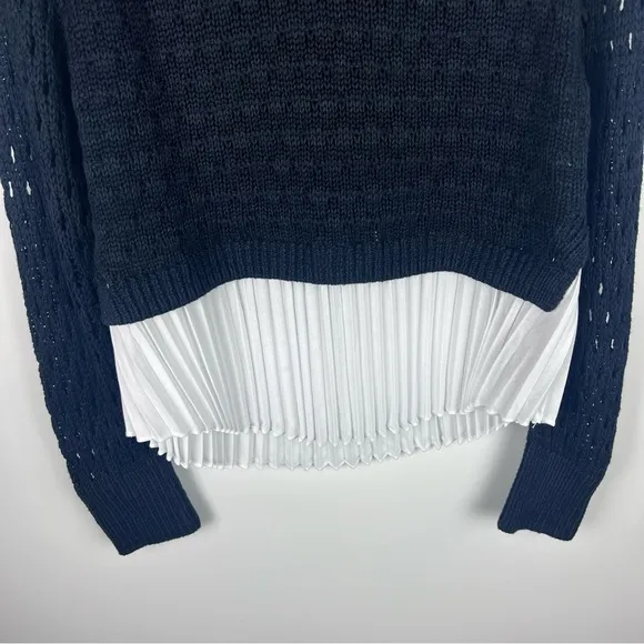 NWT Anthropologie Maeve Open Knit Sweater Pleated Hem Black White Size S