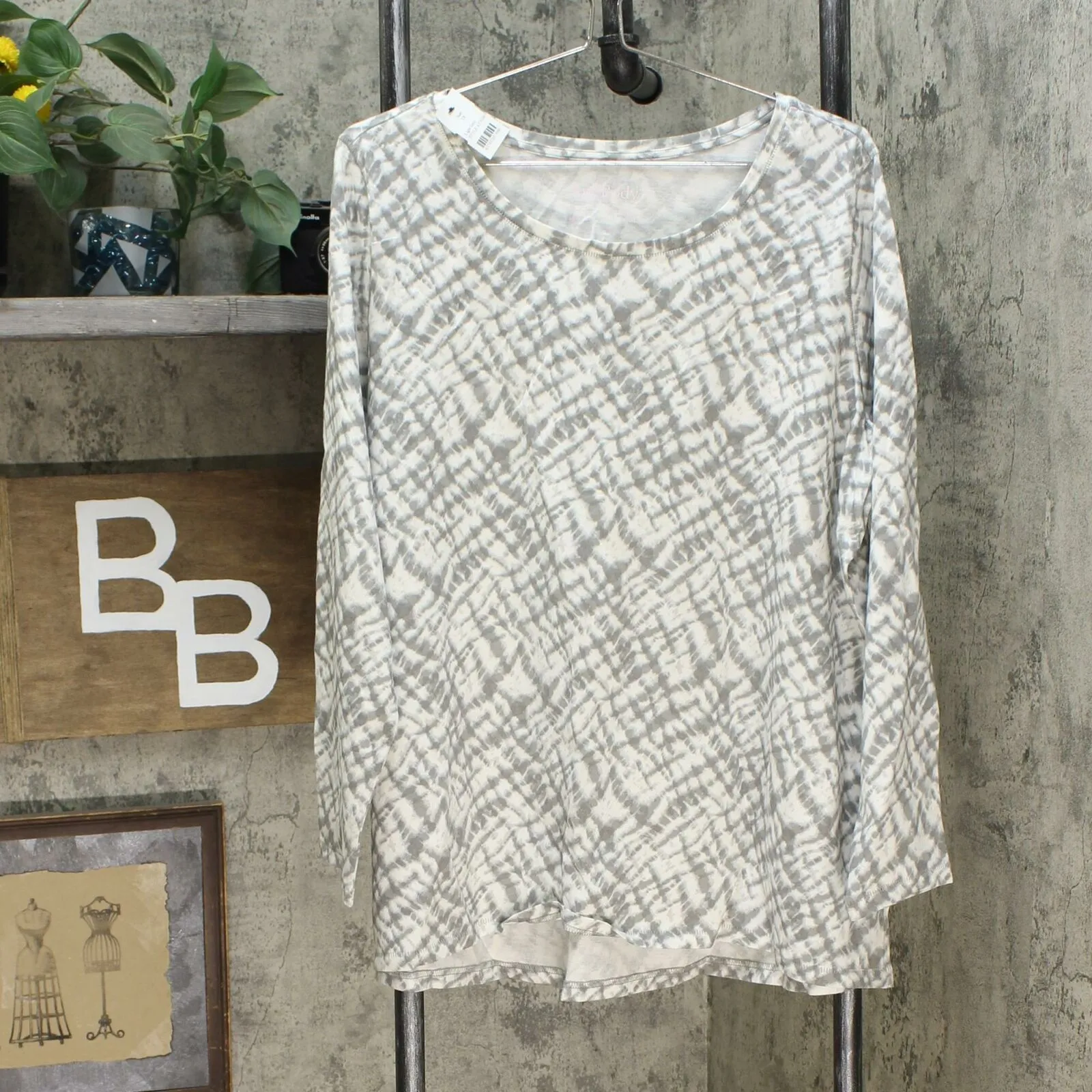 NWT AnyBody Plus 100% Cotton Shibori Long Sleeve Top. A374520 Plus 1X