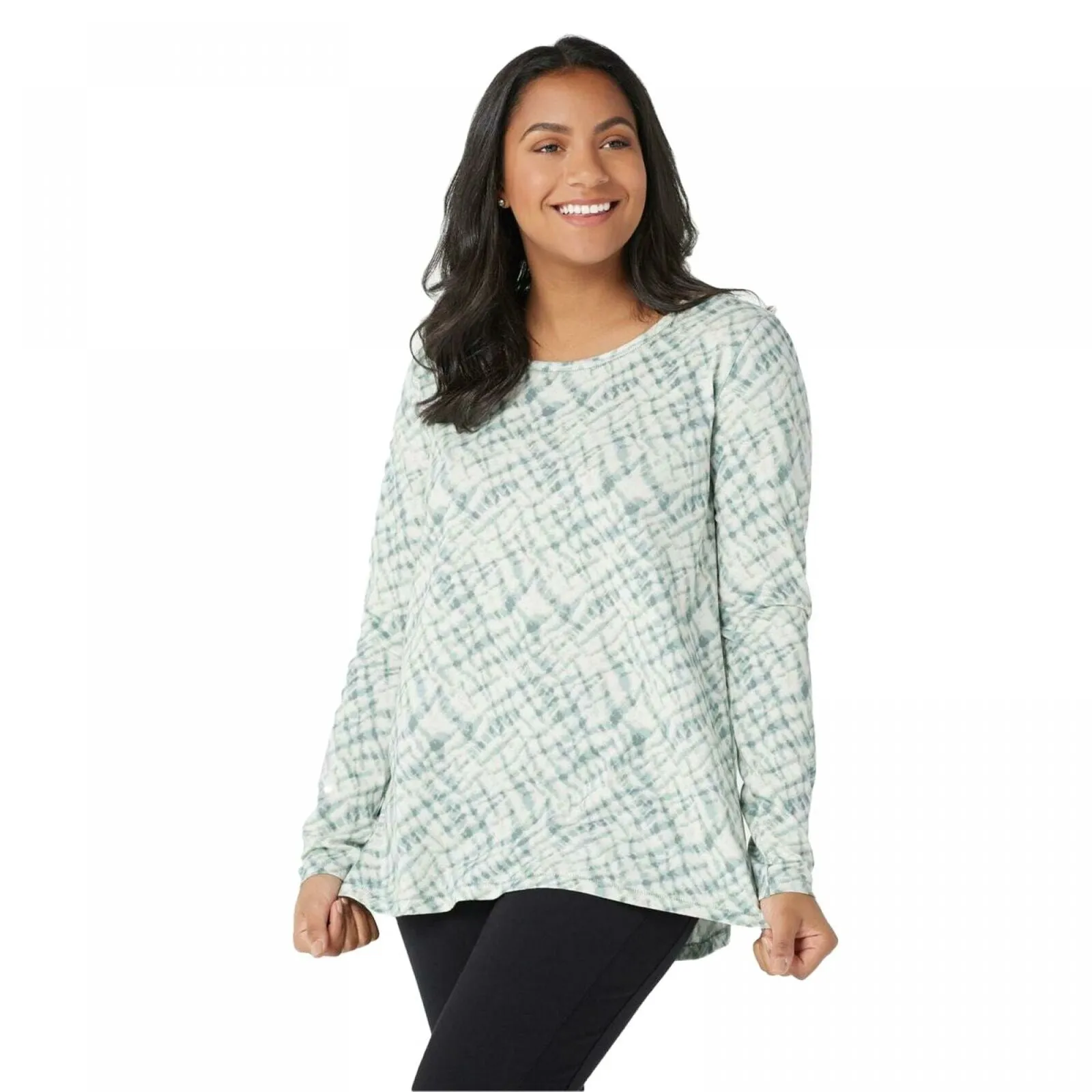 NWT AnyBody Plus 100% Cotton Shibori Long Sleeve Top. A374520 Plus 1X