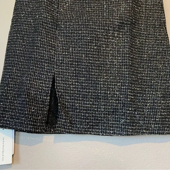 NWT Commense Pearl Button Split Elegant Midi Skirt Black. Size L