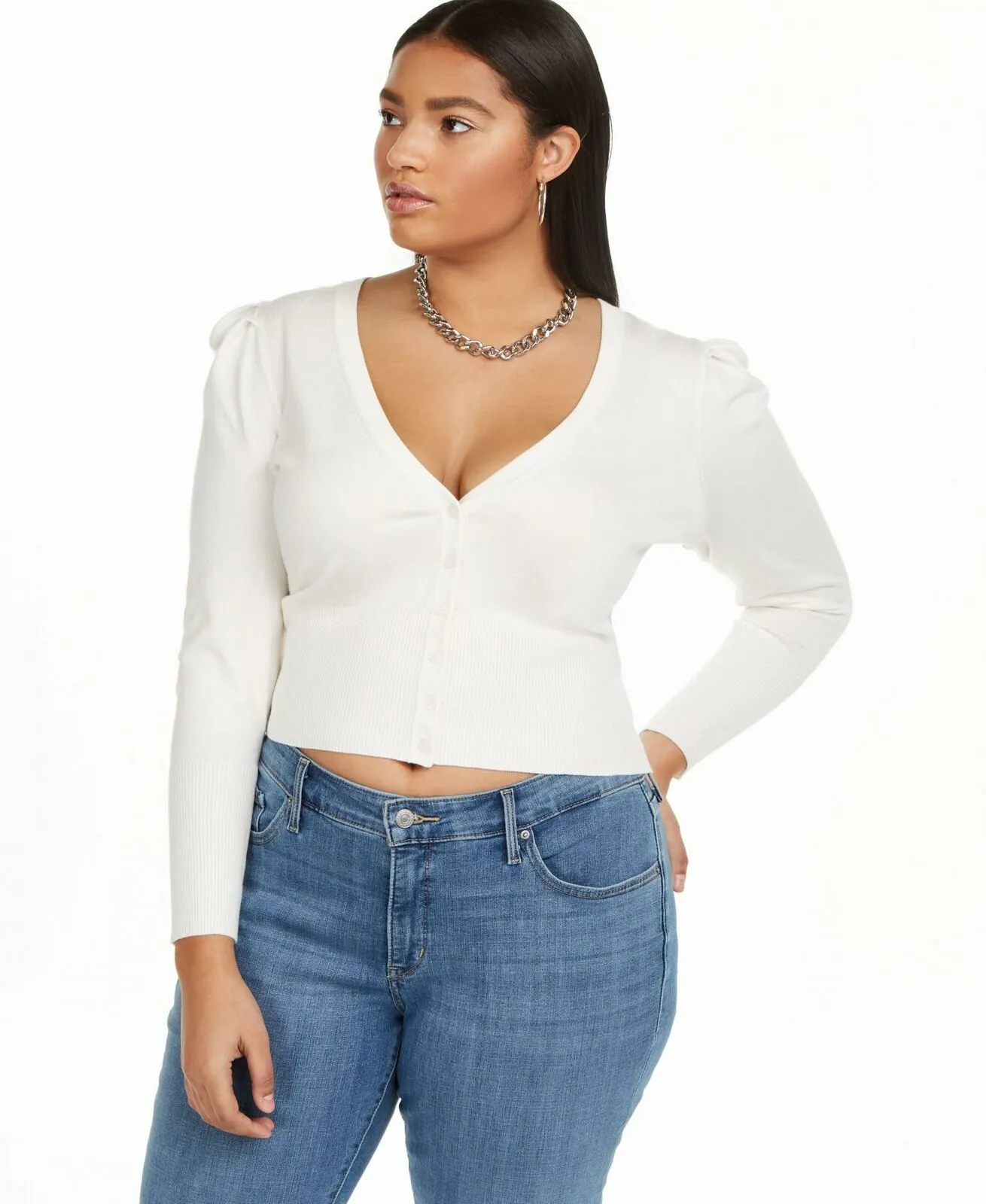 NWT Danielle Bernstein Plus Size Puff Sleeve Cardigan Sweater. 719MS069W Plus 3X