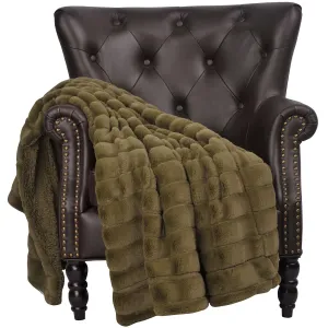 Olive - Soft Ribbed Plush Throw Blanket Large Size (60 X 80)