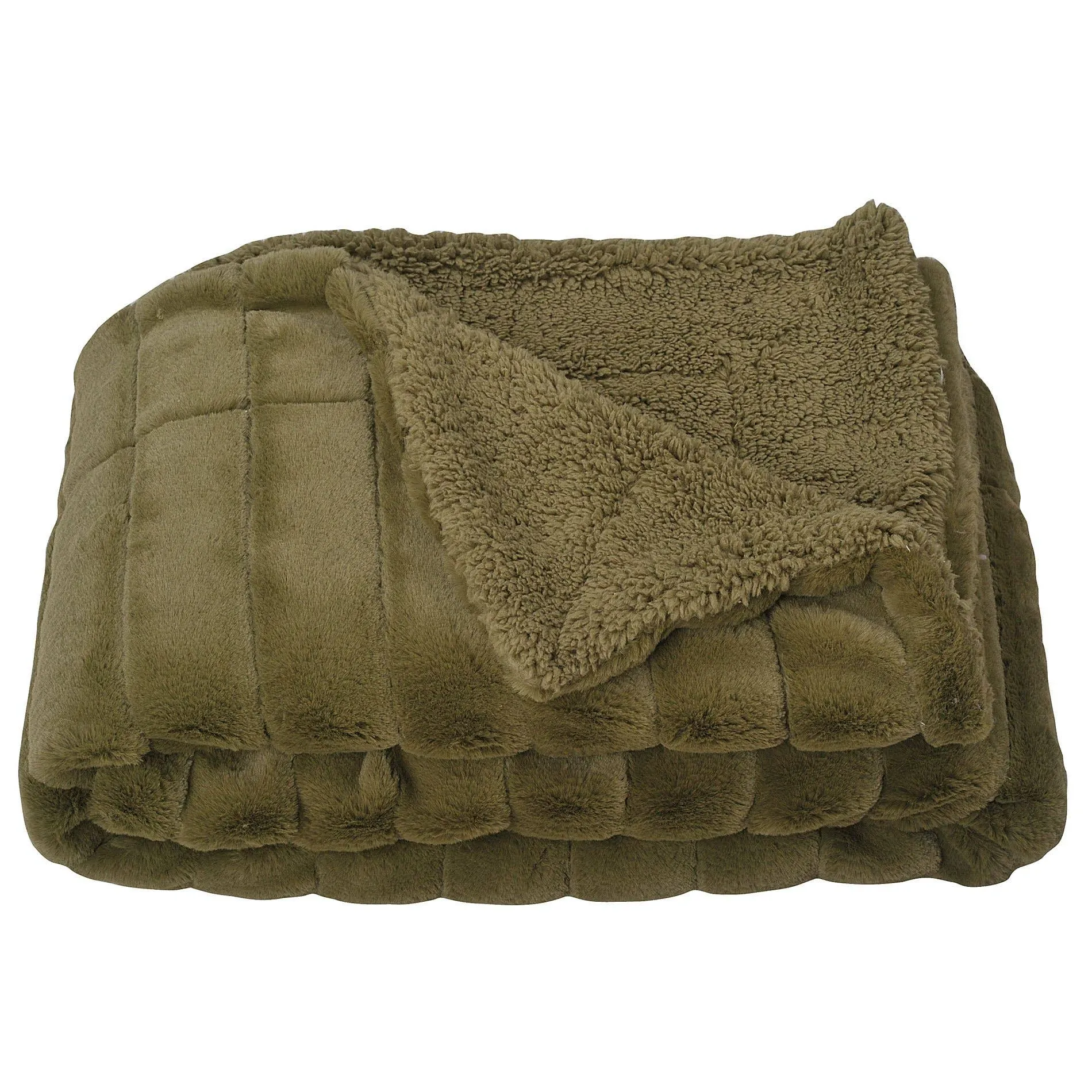 Olive - Soft Ribbed Plush Throw Blanket Large Size (60 X 80)