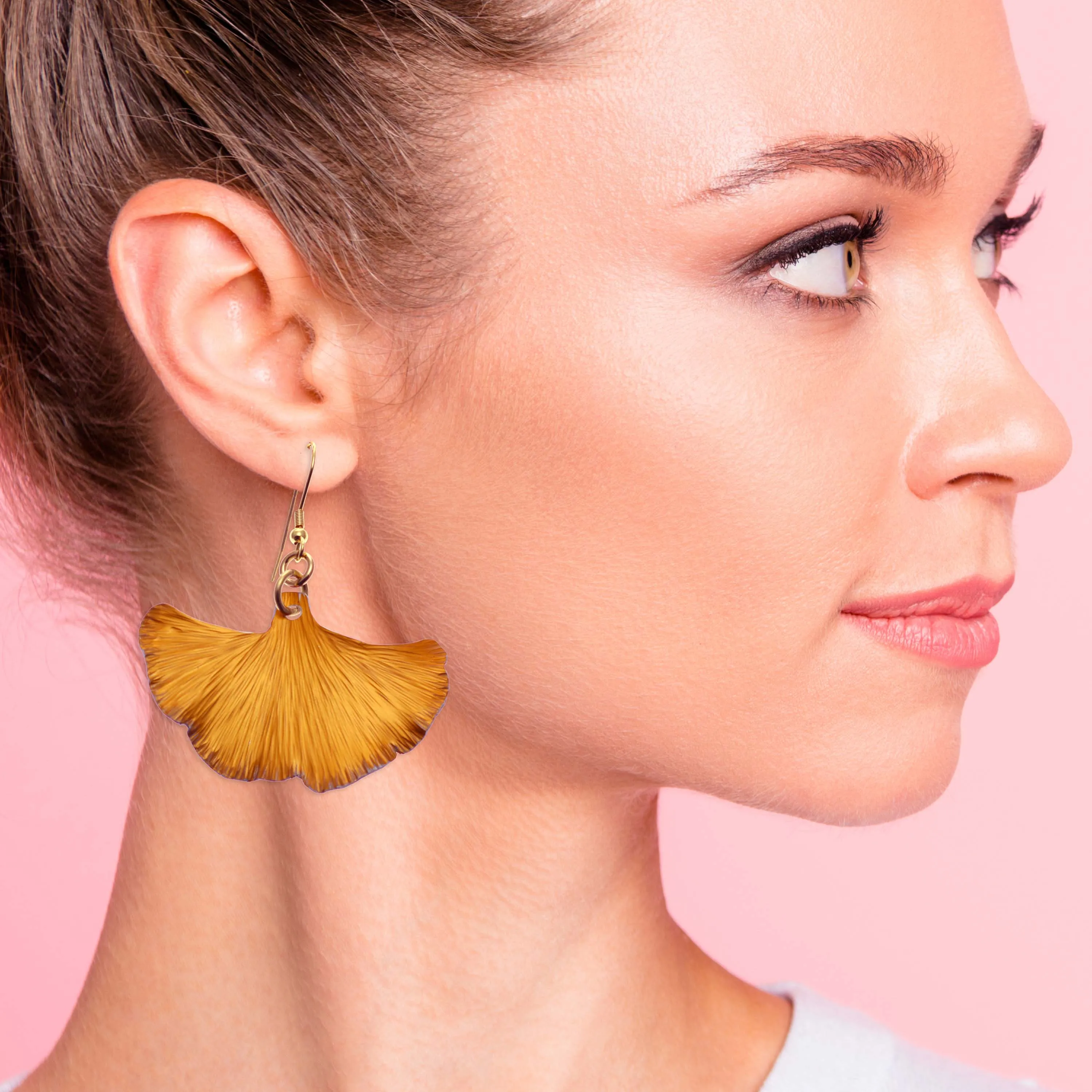 Orange Anodized Aluminum Ginkgo Leaf Earrings