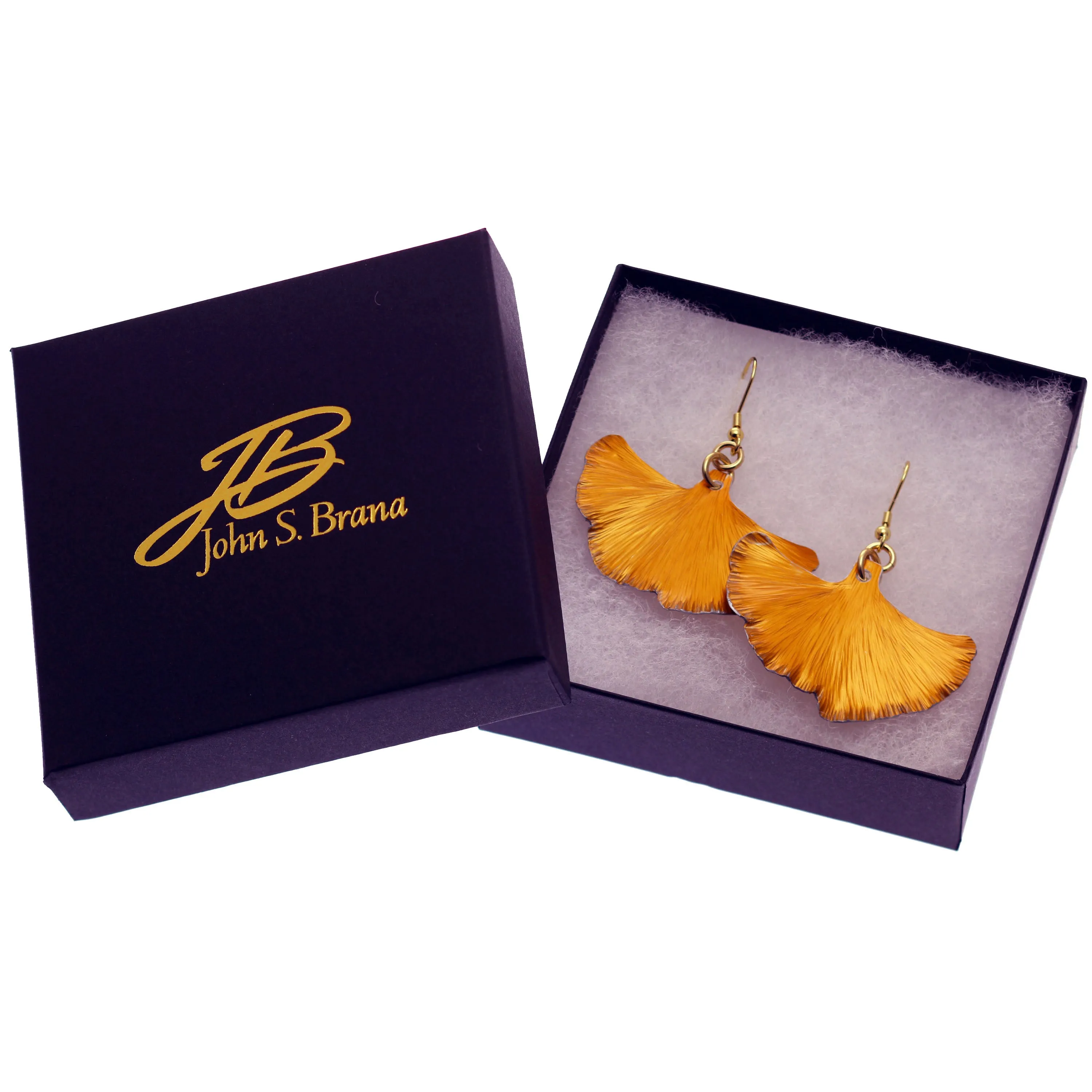 Orange Anodized Aluminum Ginkgo Leaf Earrings