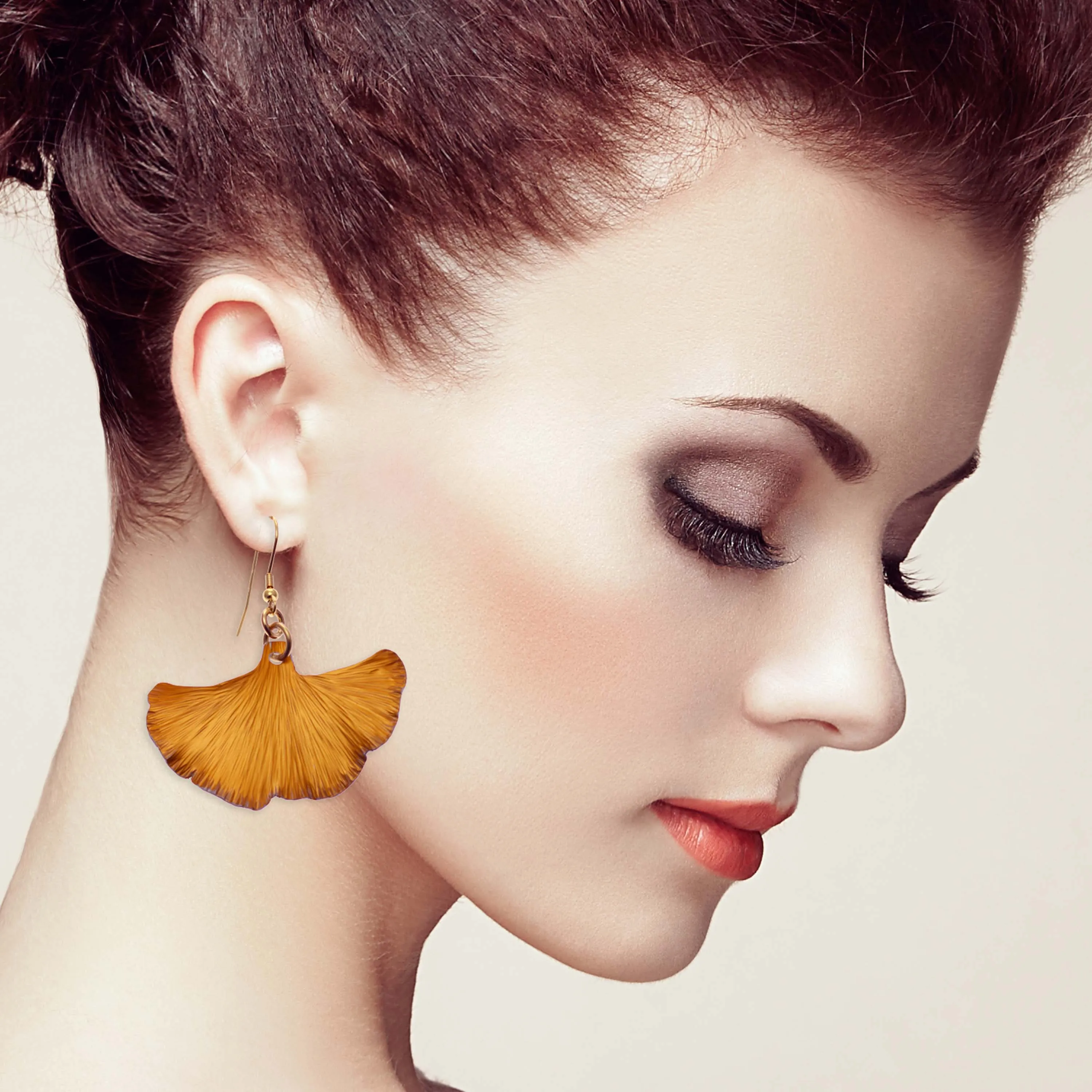 Orange Anodized Aluminum Ginkgo Leaf Earrings
