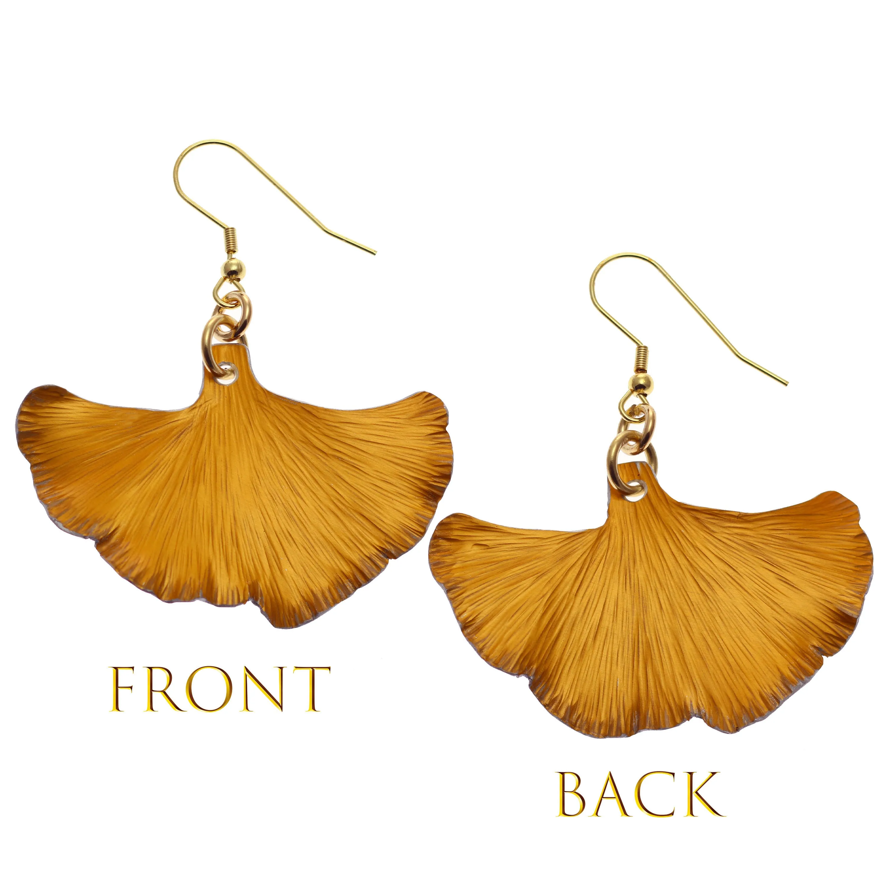 Orange Anodized Aluminum Ginkgo Leaf Earrings