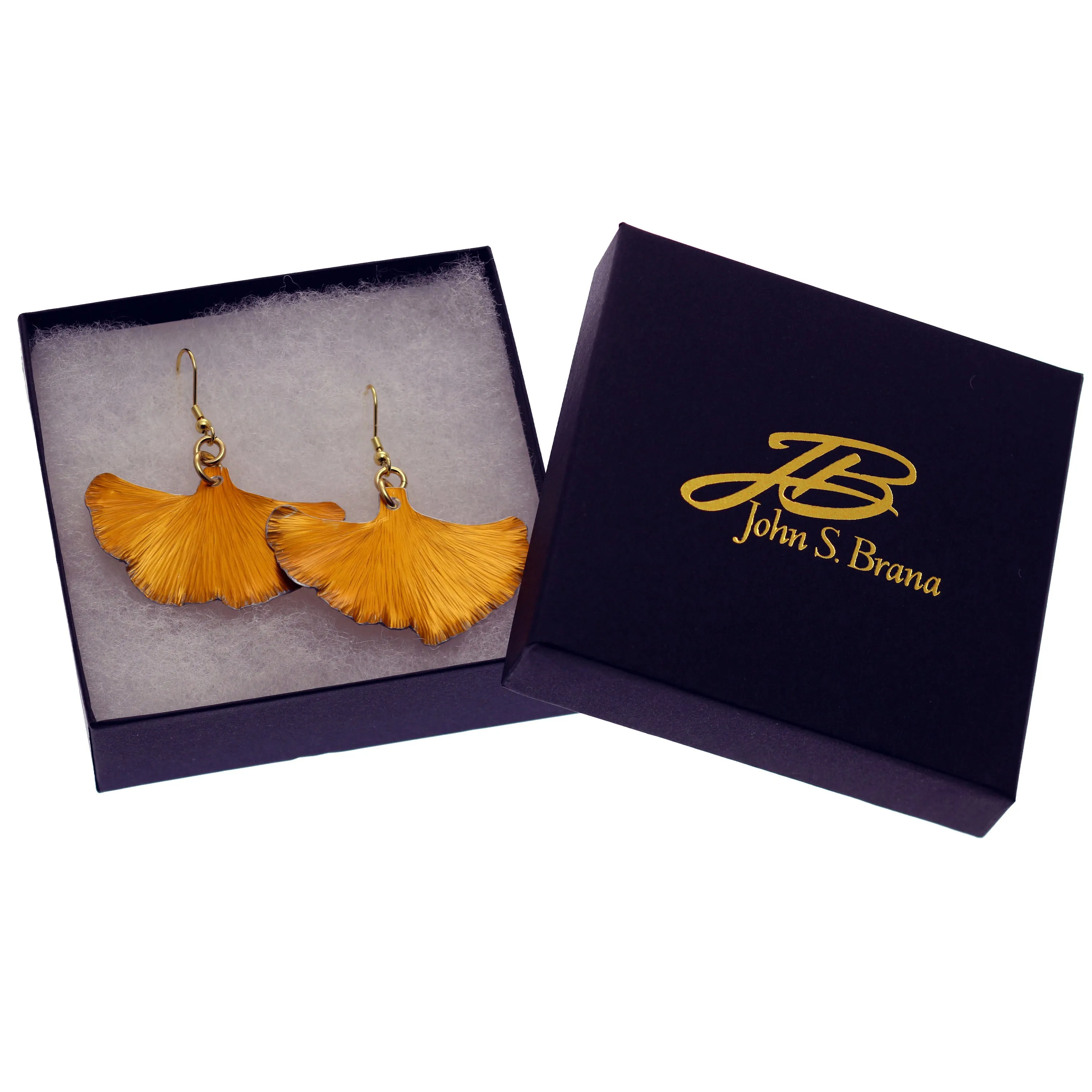 Orange Anodized Aluminum Ginkgo Leaf Earrings