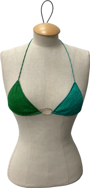 Oseree Green O-Gem Embellished Triangle Halterneck Bikini Top UK S