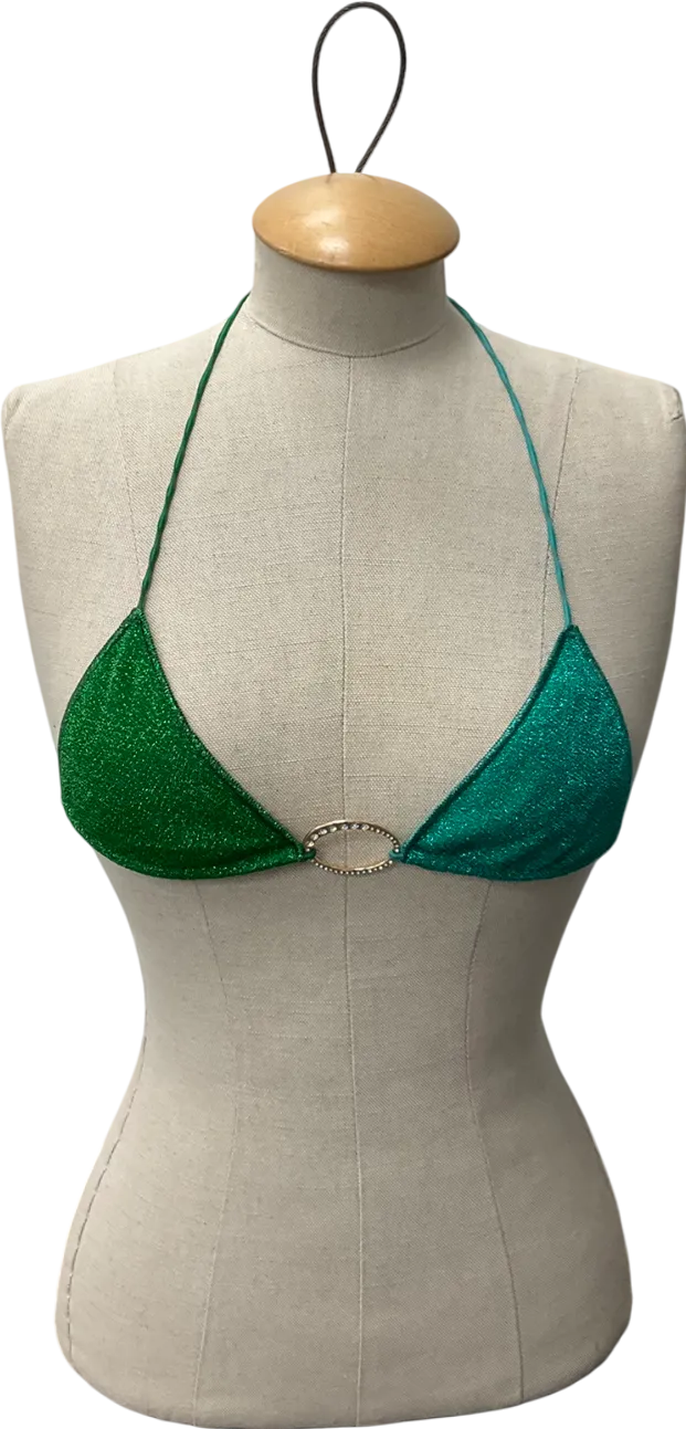 Oseree Green O-Gem Embellished Triangle Halterneck Bikini Top UK S