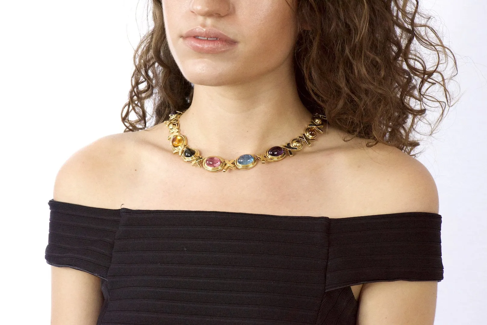 Paloma Picasso Tiffany & Co. 1983 Multi-Gem 18 Karat Gold Forever X Necklace