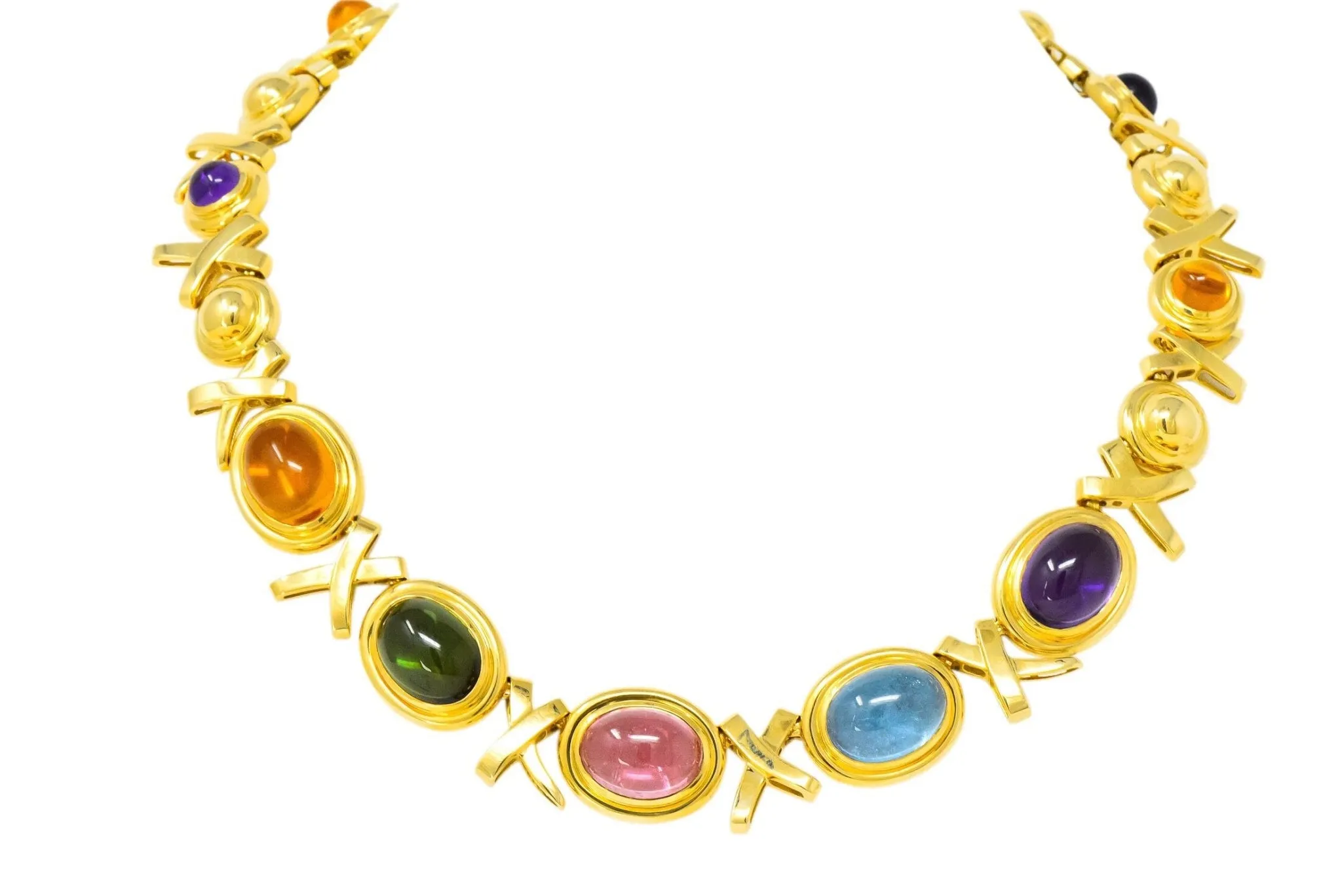Paloma Picasso Tiffany & Co. 1983 Multi-Gem 18 Karat Gold Forever X Necklace