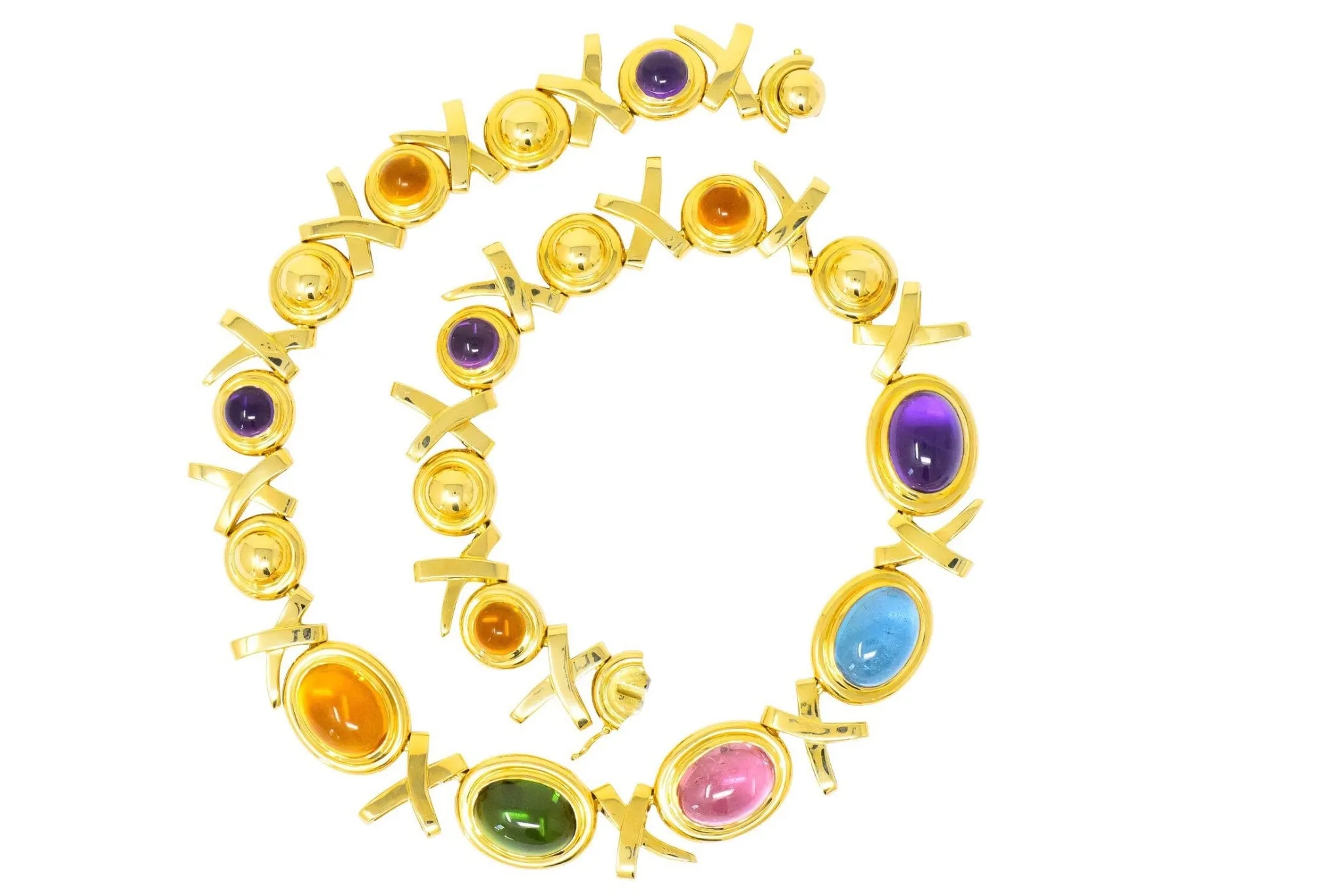 Paloma Picasso Tiffany & Co. 1983 Multi-Gem 18 Karat Gold Forever X Necklace