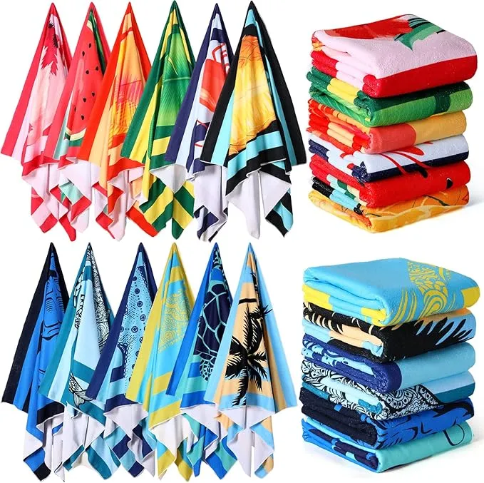 Panelee 12 Pack Microfiber Beach Towels Bulk 71"x35" Extra Large Oversized Terry Beach Towel Quick Dry Swim Pool Towels Lightweight Compact Travel Towels for Adults Vacation Camping Beach Accessories