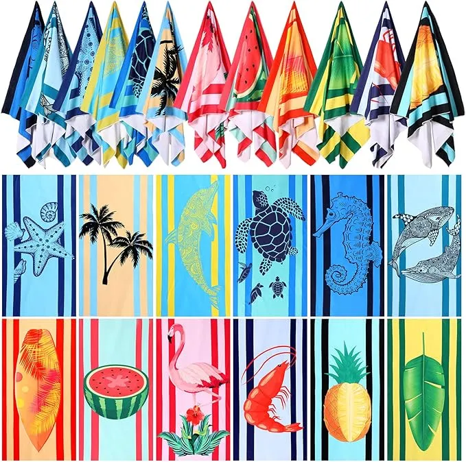 Panelee 12 Pack Microfiber Beach Towels Bulk 71"x35" Extra Large Oversized Terry Beach Towel Quick Dry Swim Pool Towels Lightweight Compact Travel Towels for Adults Vacation Camping Beach Accessories