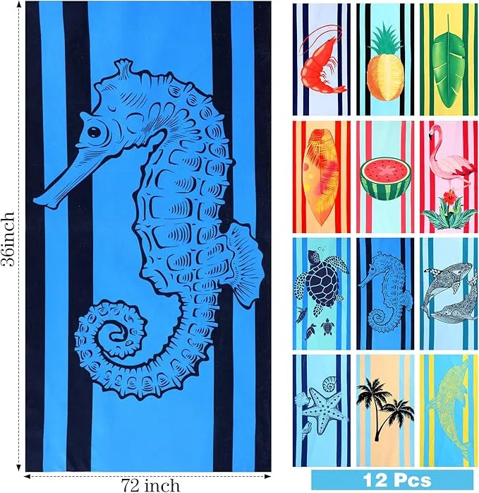 Panelee 12 Pack Microfiber Beach Towels Bulk 71"x35" Extra Large Oversized Terry Beach Towel Quick Dry Swim Pool Towels Lightweight Compact Travel Towels for Adults Vacation Camping Beach Accessories