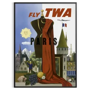 Paris Fly Twa Travel Poster Wall Art