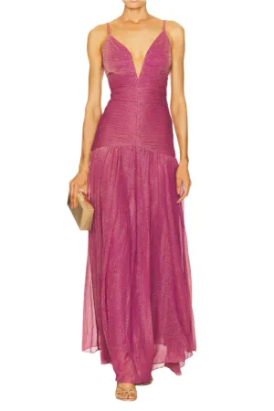 Patbo Metallic Plunge Gown Lilac