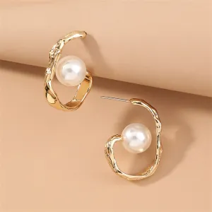 Pearl & 18K Gold-Plated Huggie Earrings