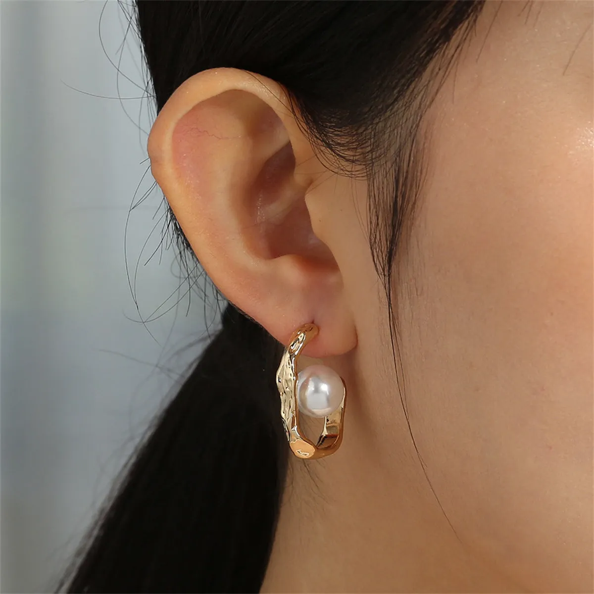 Pearl & 18K Gold-Plated Huggie Earrings
